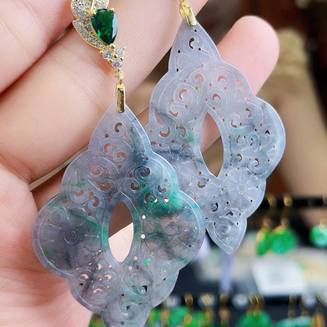 翡翠银S925镶嵌耳饰饰品