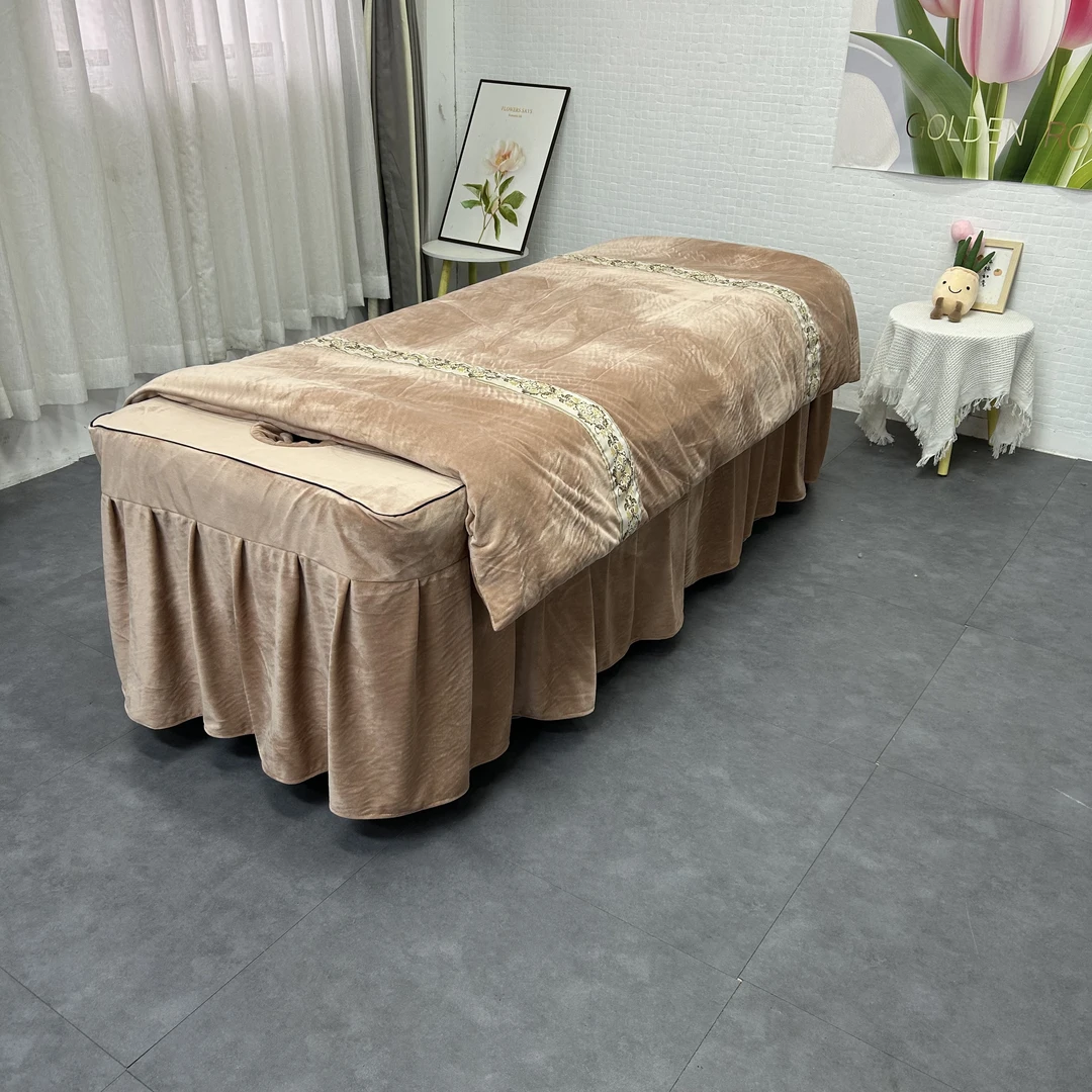 香槟色 水晶绒宝宝绒加厚美容床品四件套按摩推拿理疗SPA会所减肥
