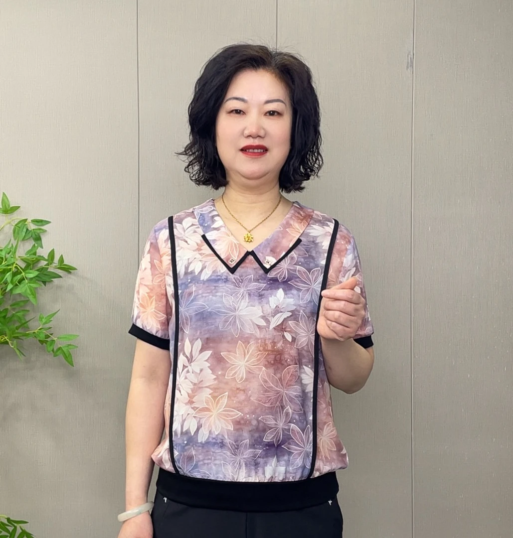 2025夏季新款短袖气质显瘦时尚休闲百搭女士宽松中老年宽松妈妈装