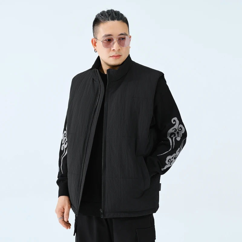 半墨大码男装立领棉服马甲冬季新款胖哥宽松保暖夹克男士上衣3284