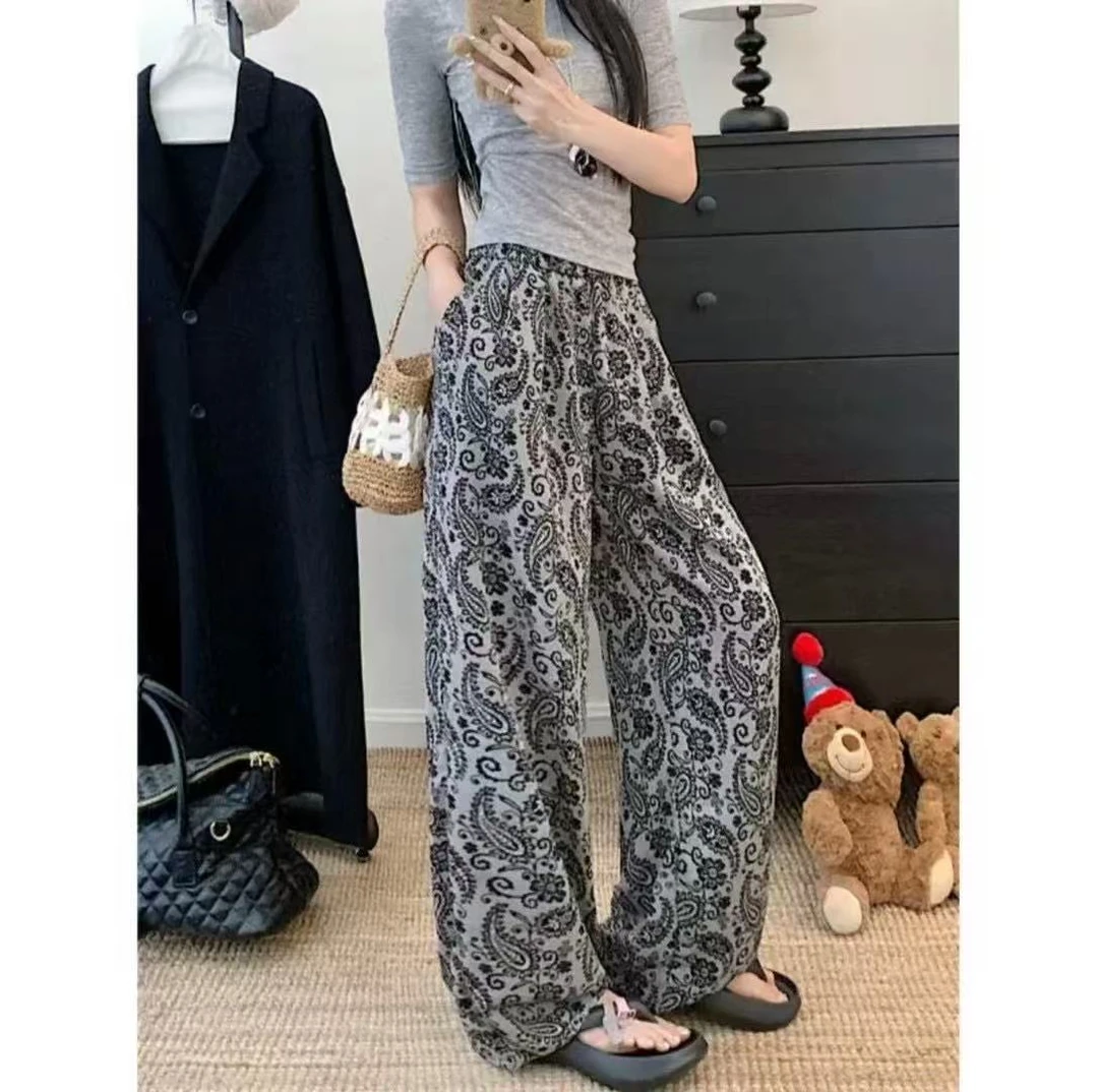 印花复古个性休闲裤女装夏季透气清凉长裤