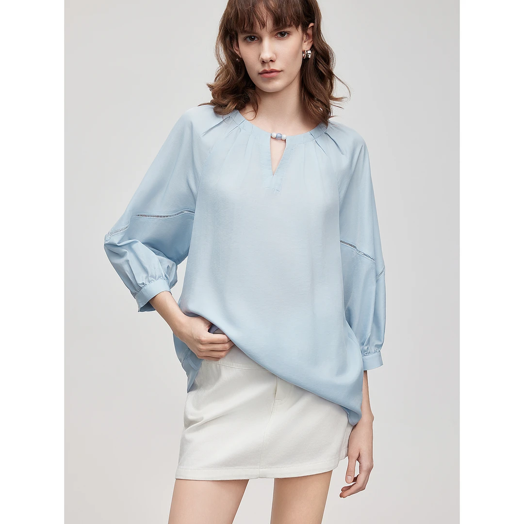 ELLE25夏新款法式长袖百搭百搭气质时尚简约休闲衬衫EM50939