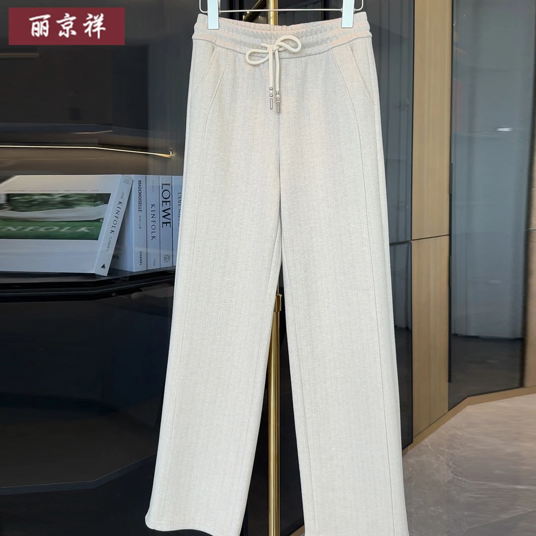 2025新款直筒裤长裤秋冬季宽松小个子妈妈高腰中年女毛呢裤子
