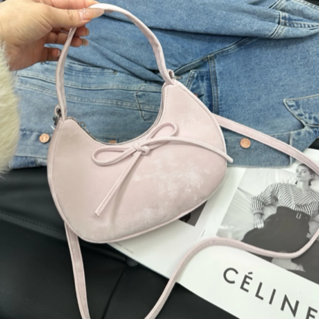 高级温柔蝴蝶结晕染网红质感小众月牙饺子包休闲百搭单肩包包时尚