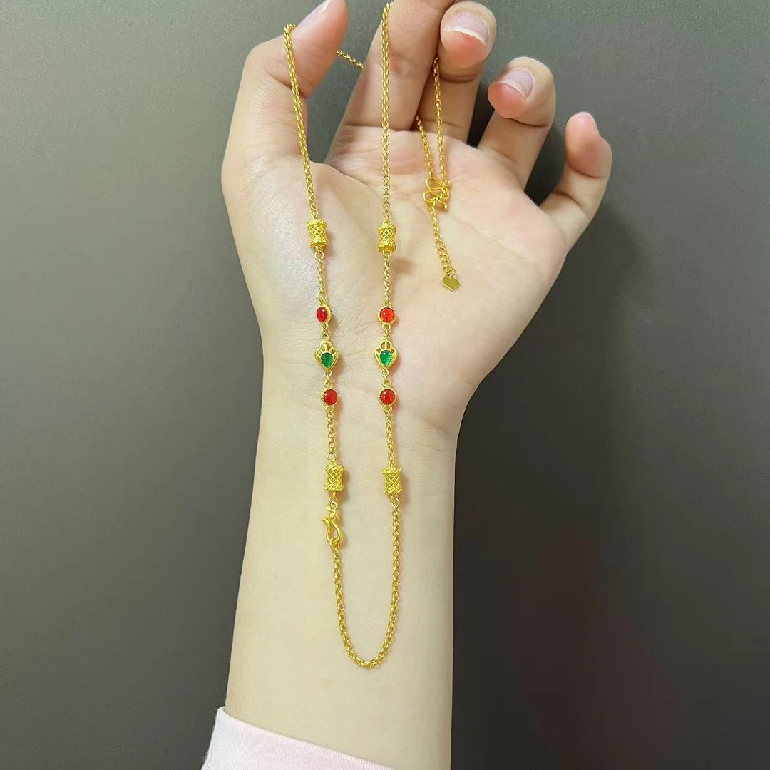 金御缘0工费古法足金999烧蓝单扣万能项链时尚百搭复古简约精致