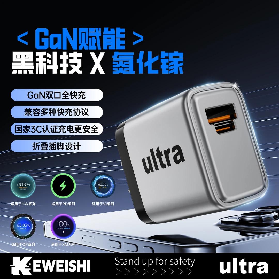 柯卫士【ultra】系列赋能双口氮化镓充电头AC快充折叠插脚单头