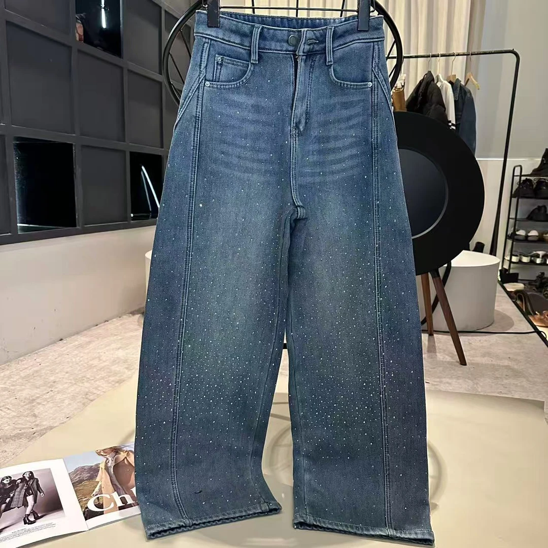 《姚家优麦汇》K7769冬款弯刀牛仔裤加绒满天星显瘦百搭新款裤子女