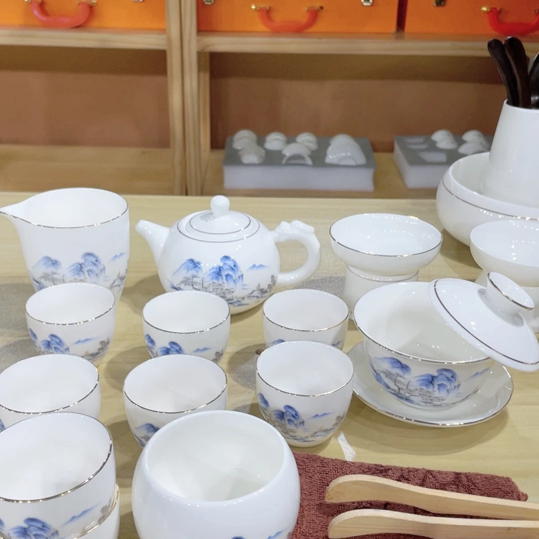 高端羊脂玉瓷茶具套装