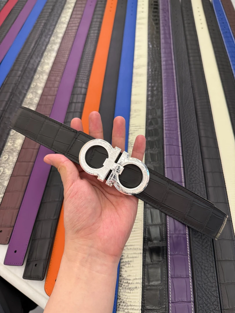 成套链接（S925银肚纹8字扣+鳄鱼皮鸵鸟皮双面腰带）