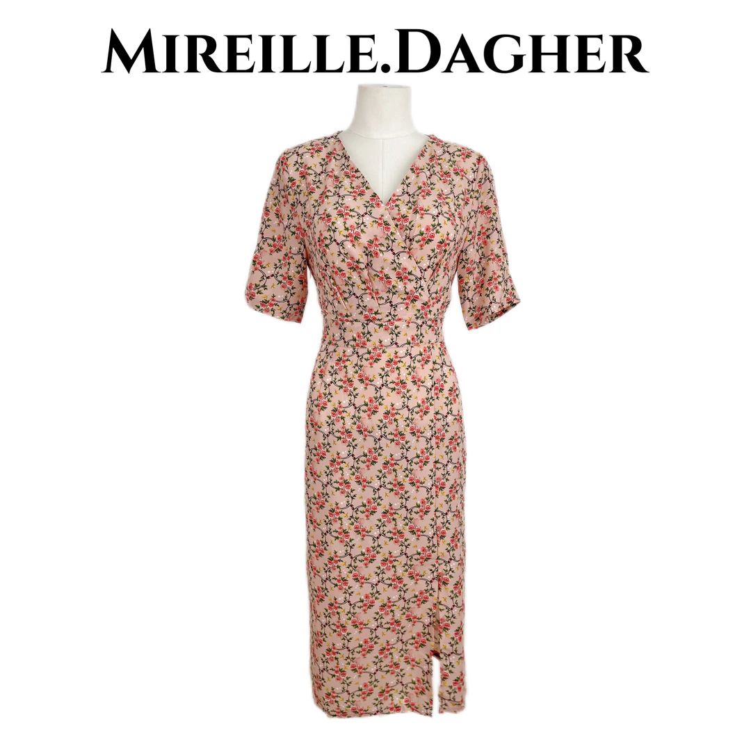 米莱Jiaer/夏季时尚V领收腰开叉碎花连衣裙28012