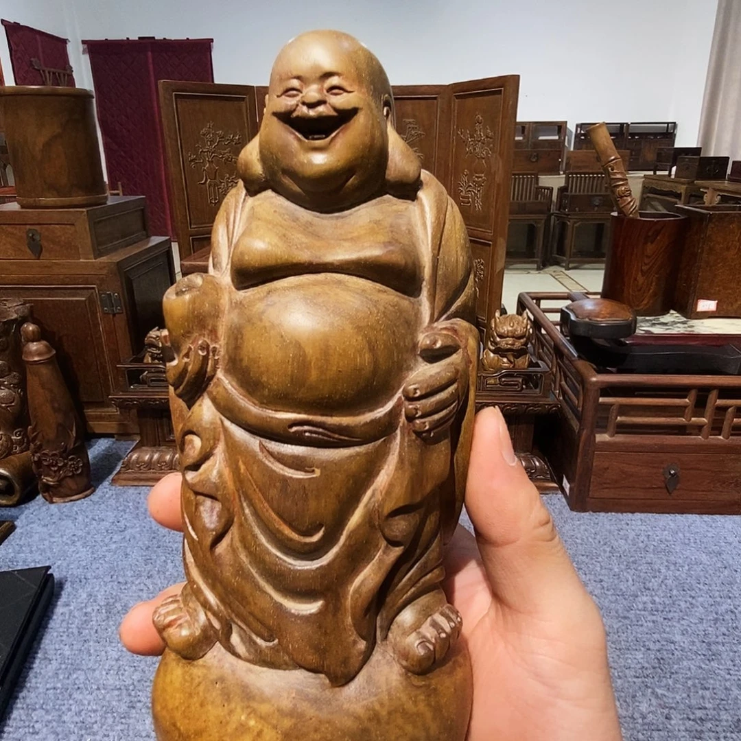嘉***)香榧木弥勒佛。。。。。H81