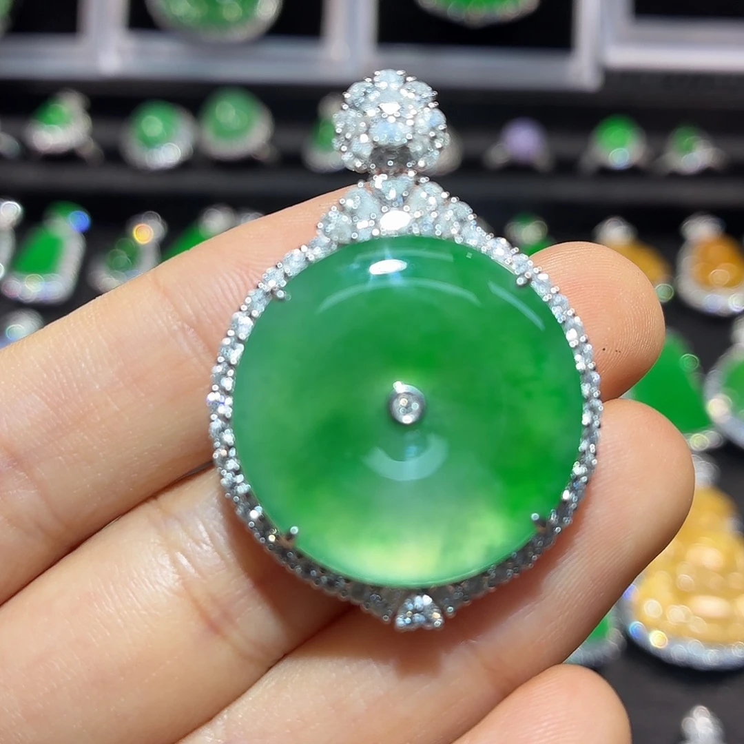 翡翠18K金镶嵌吊坠(不含链)翡翠