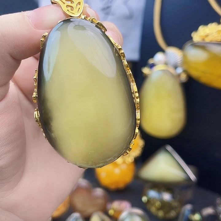 裸石琥珀银S925镶嵌