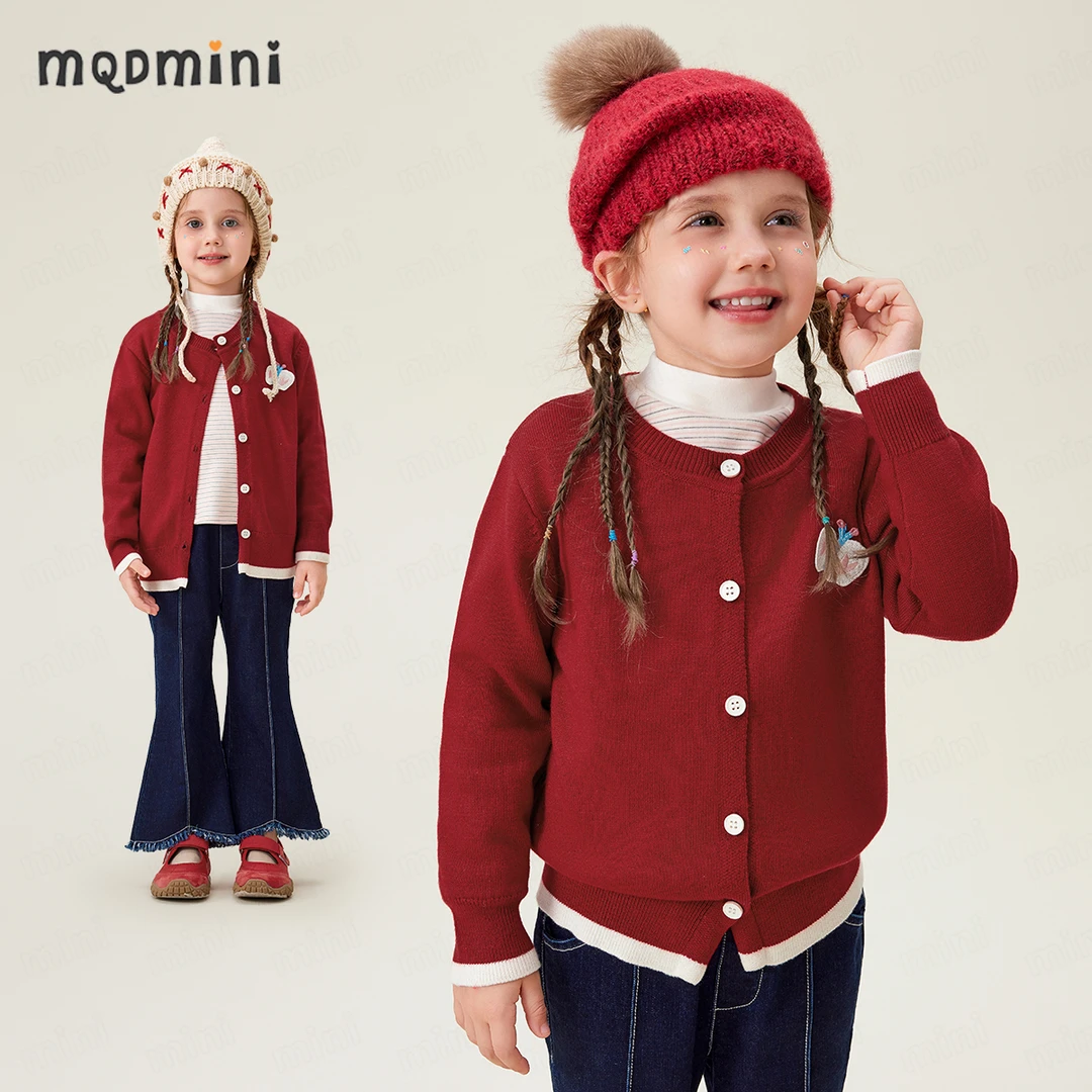 MQDMINI【立体蝴蝶】儿童毛衣秋季新款女童长袖开衫宝宝保暖针织衫