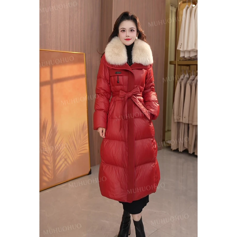 2024时尚品牌高端气质中长款过膝冬季新款修身大毛领羽绒服