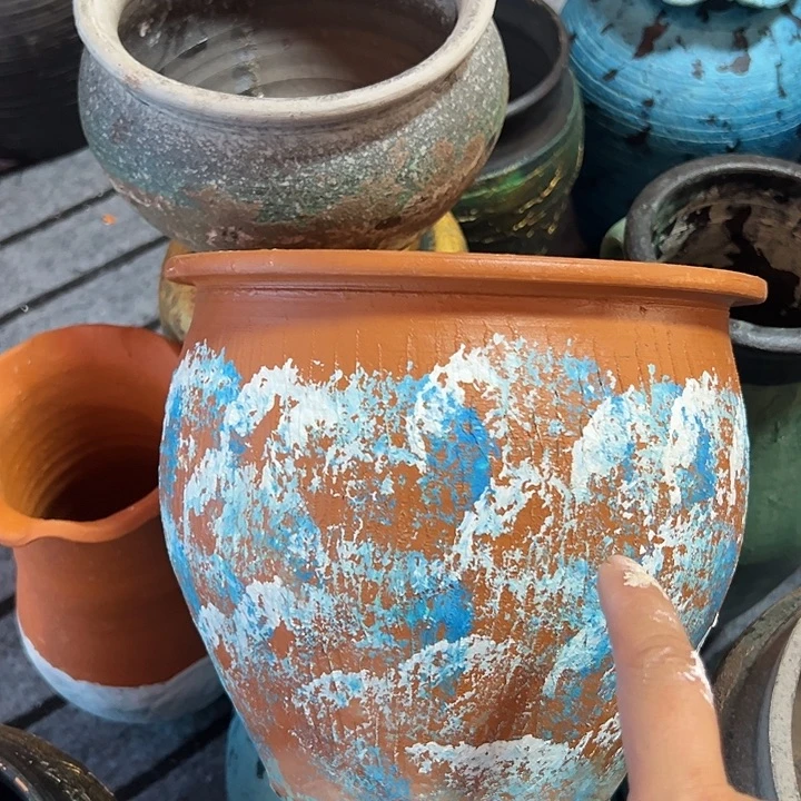 彩绘小缸高18口21带孔