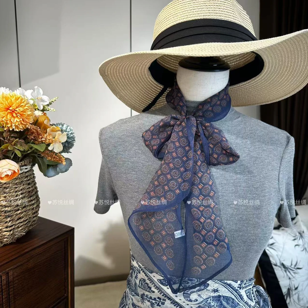 【蓝咖飘带】乔其纱方巾女头巾蚕丝职业领巾配裙子T恤
