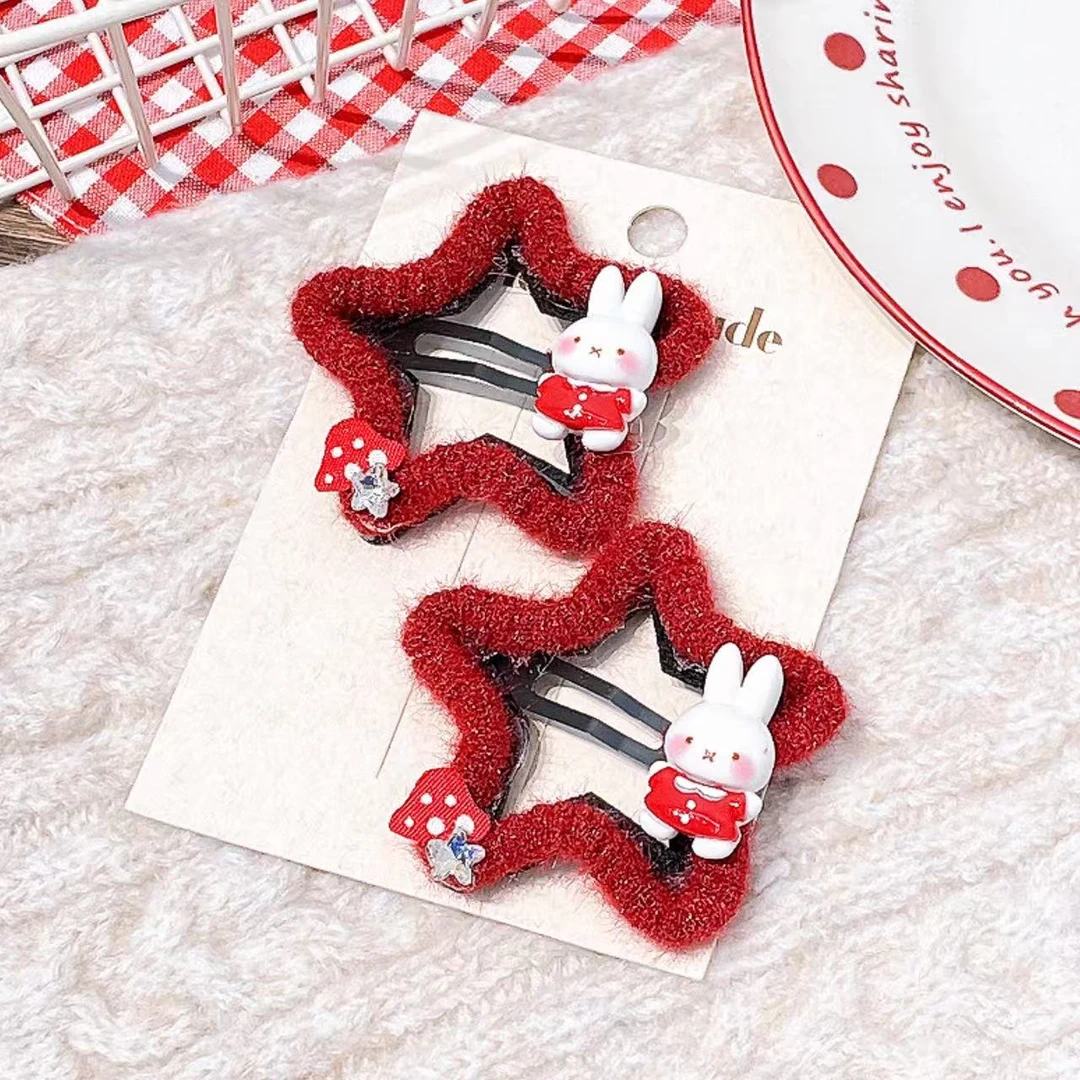 B-1789（满10米飞）mg 星星红色兔子草莓掰掰夹  发圈