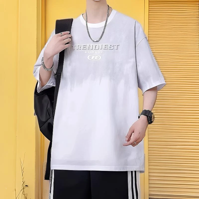 夏装青少年短袖T恤男孩初高中学生圆领宽松T恤半袖大童男装上衣