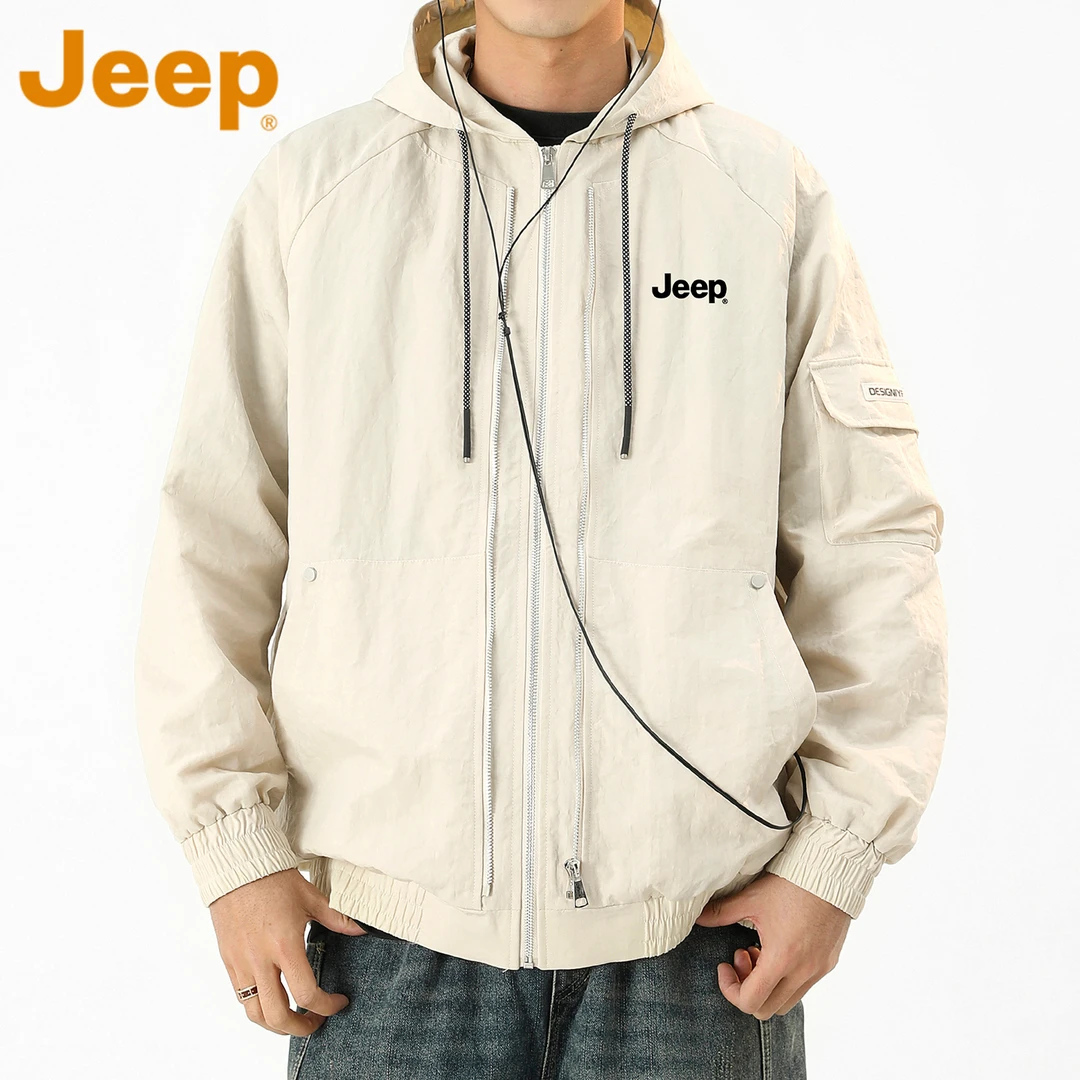 JEEP吉普美式潮牌工装夹克男款春秋季宽松休闲高级感连帽冲锋外套