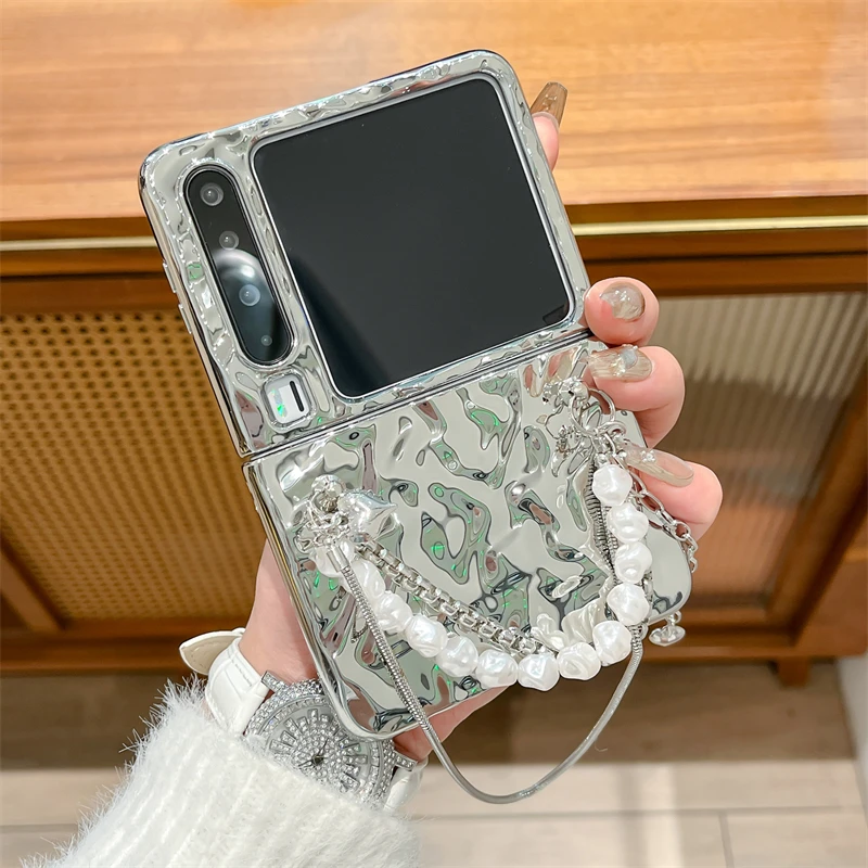 适用华为purax手机壳电镀水波纹华为purax折叠屏三合一手链保护套