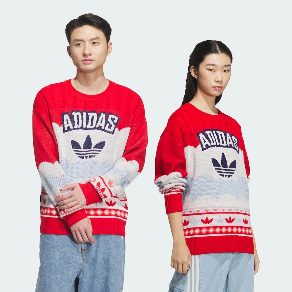 Adidas LNY KNIT PULLOV蛇年新欧若风休闲运动宽松套头毛衣JL8367