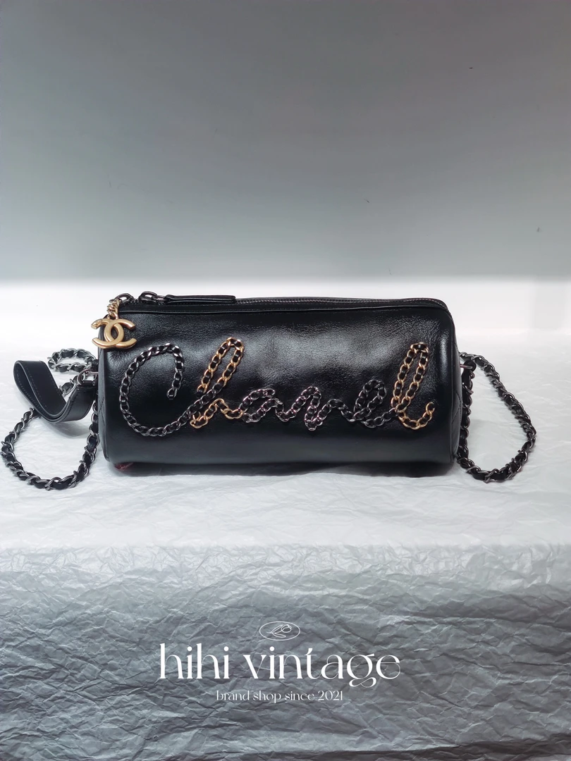 95新 Chanel/香奈儿 黑色字母皮穿链logo保龄球链条包 /17494530
