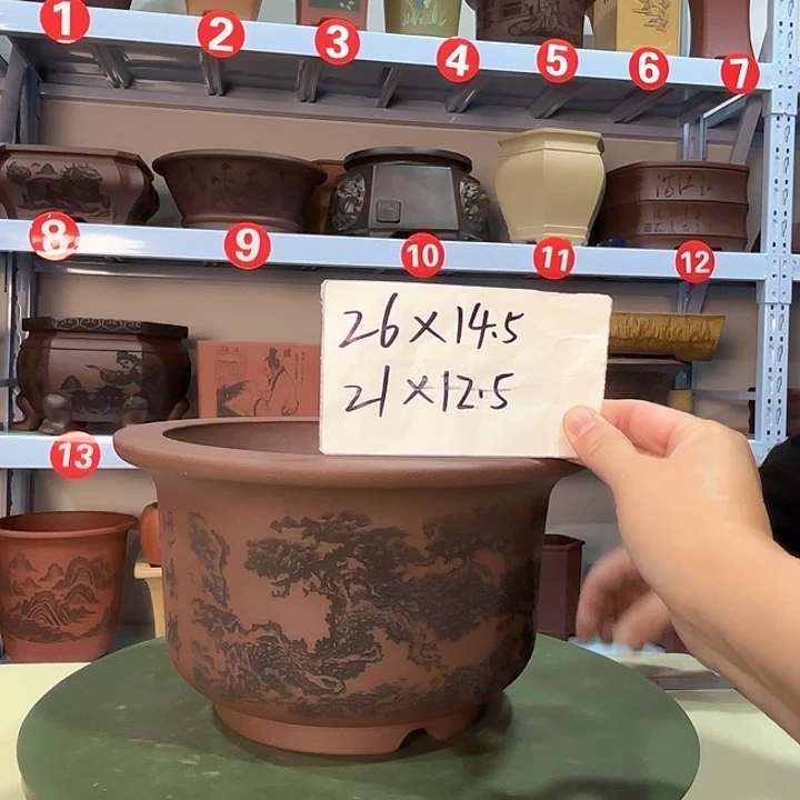 花盆紫砂刻绘松树