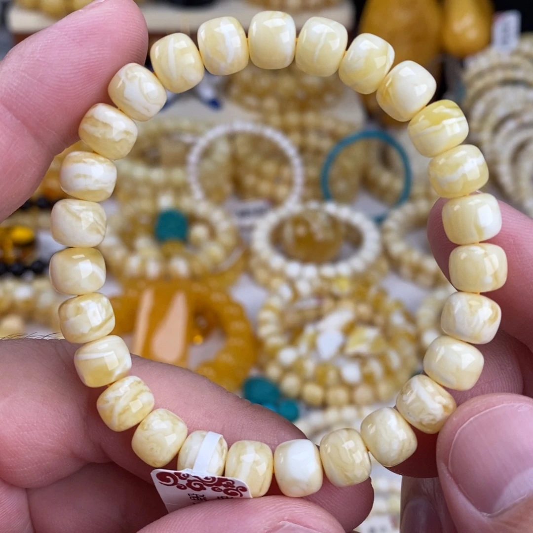 未镶嵌蜜蜡手链瓷白虎皮8.4mm