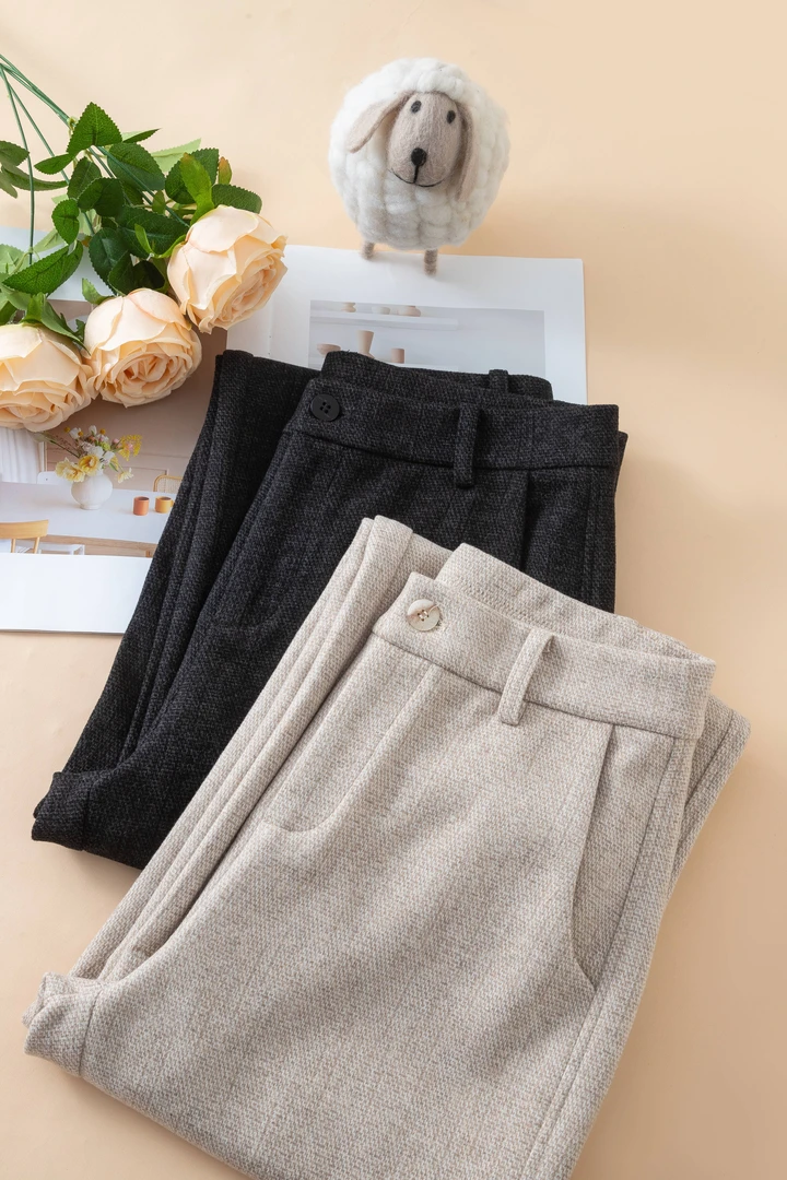 2025秋冬新款保暖绵羊毛呢休闲阔腿裤女垂感显瘦加厚直筒裤