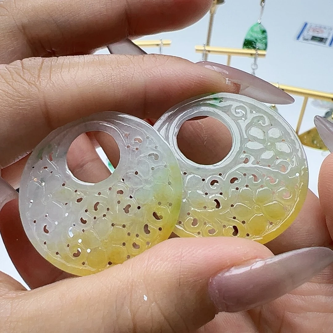 未镶嵌翡翠耳饰烟***果天然缅甸A货翡翠