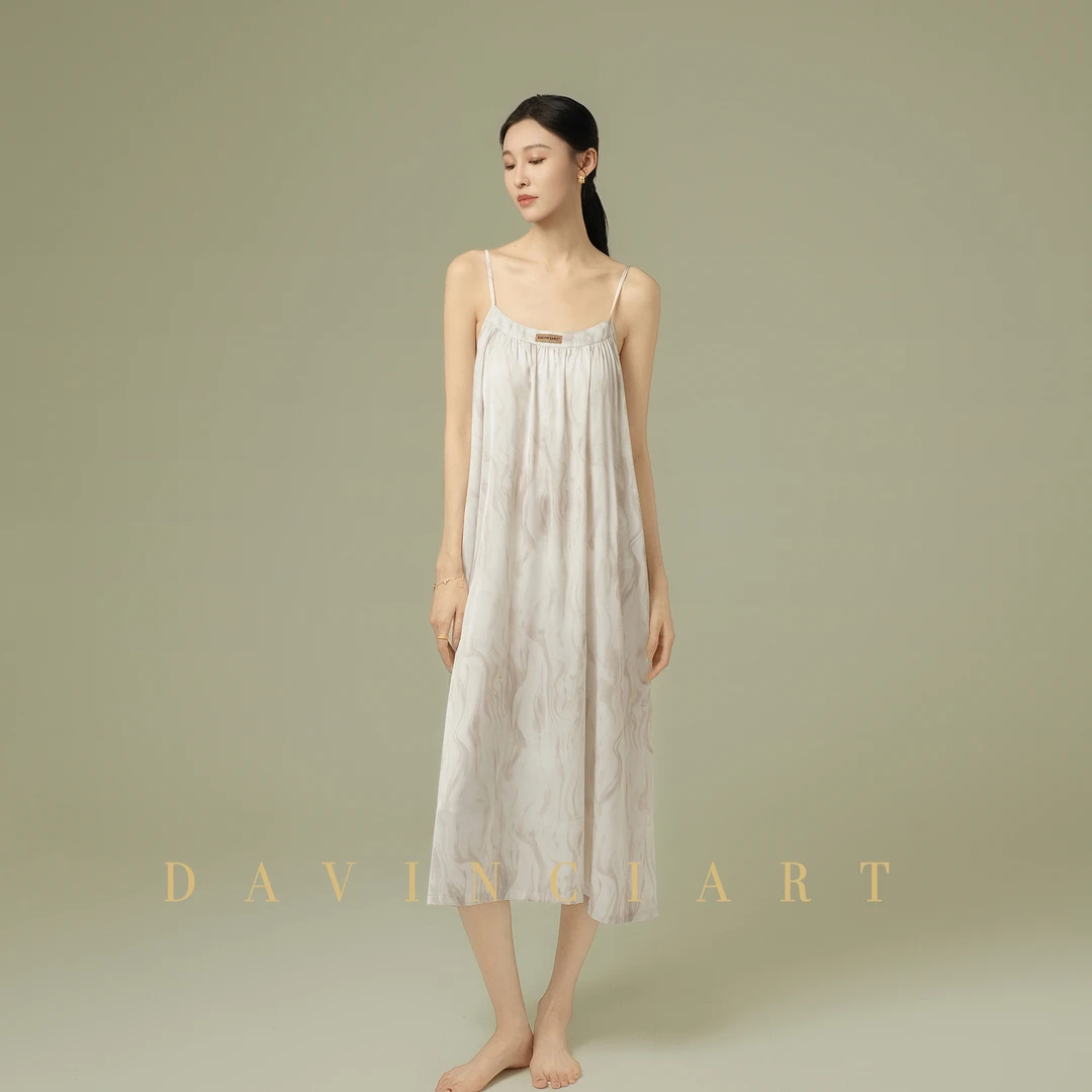 达芬奇密码水波纹吊带睡裙女款爆款2025新款带胸垫性感睡衣女款