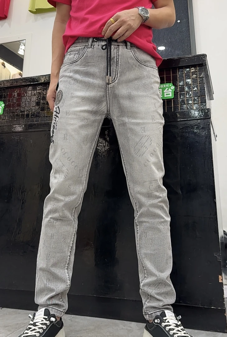 【大公道实体】夏季新款男士时尚休闲百搭欧版修身松紧腰牛仔裤