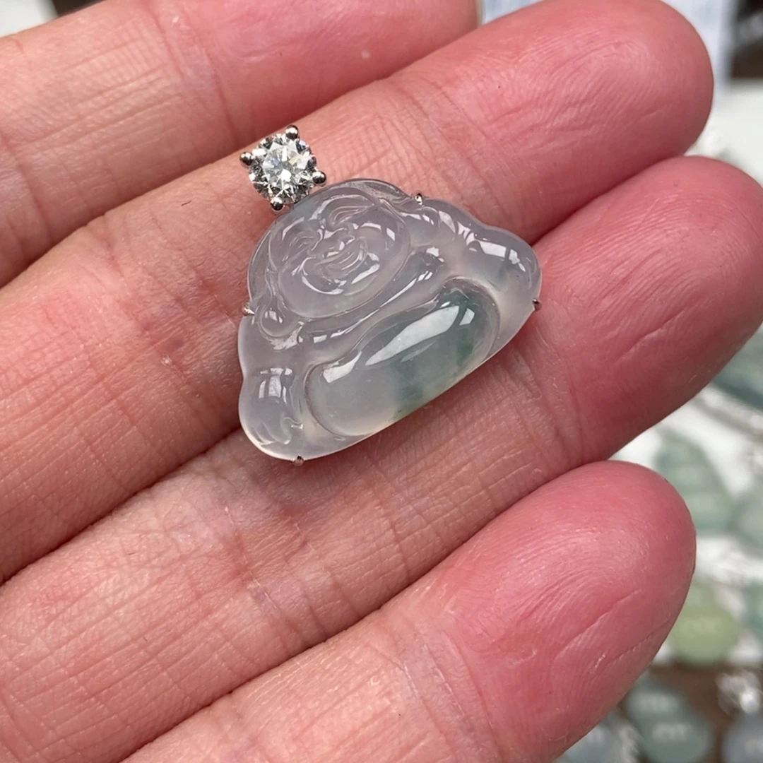 翡翠18K金镶嵌吊坠(不含链)佛公