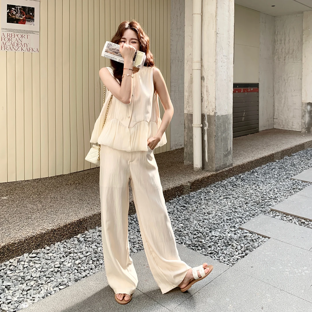 休闲风法式时尚套装阔腿裤显瘦女装上衣短袖衬衫西装小香风气质