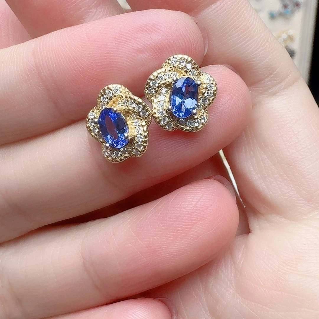 坦桑石耳饰银S925镶嵌