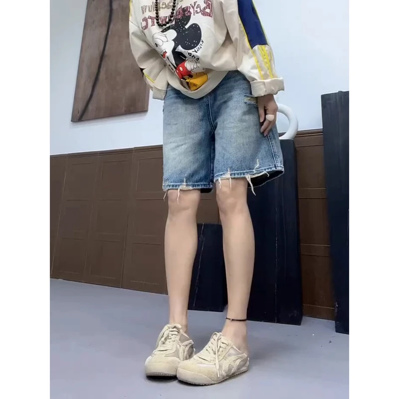 夏季薄款女装牛仔短裤2025新款小个子显瘦高腰时尚百搭五分直筒裤