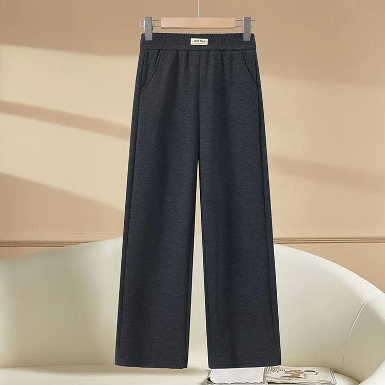 2025秋冬季新款加绒加厚直筒裤中老年妈妈女裤松紧高腰显瘦阔腿裤