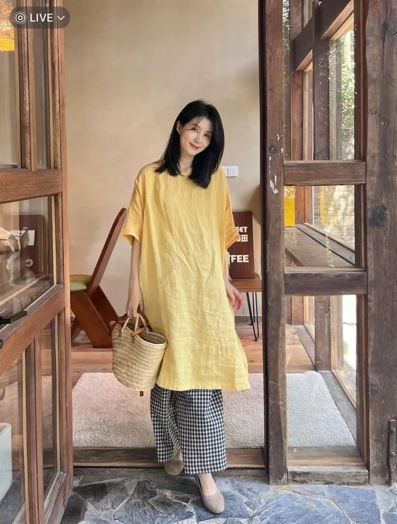 新款亚麻百搭显瘦轻奢风韩版亚麻连衣裙MXJ 2552