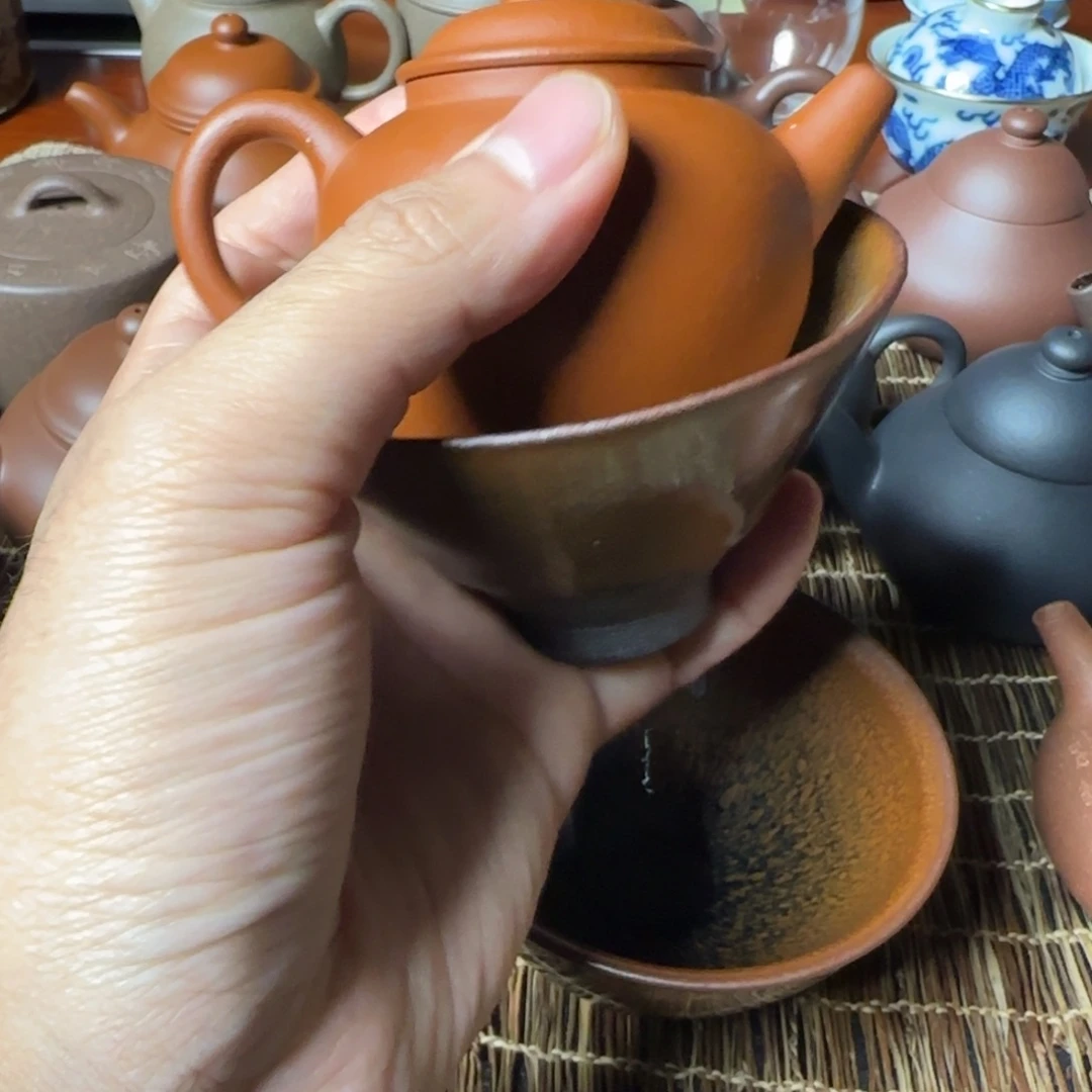 紫砂茶壶110cc 黄龙山粗沙朱泥巨轮➕赠品建盏