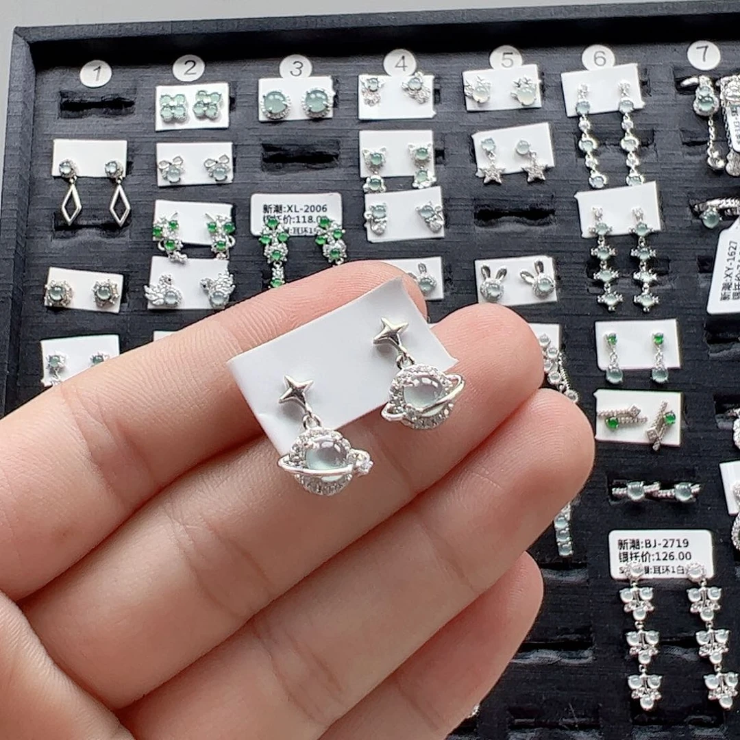 翡翠手链银S925镶嵌晚***风天然翡翠