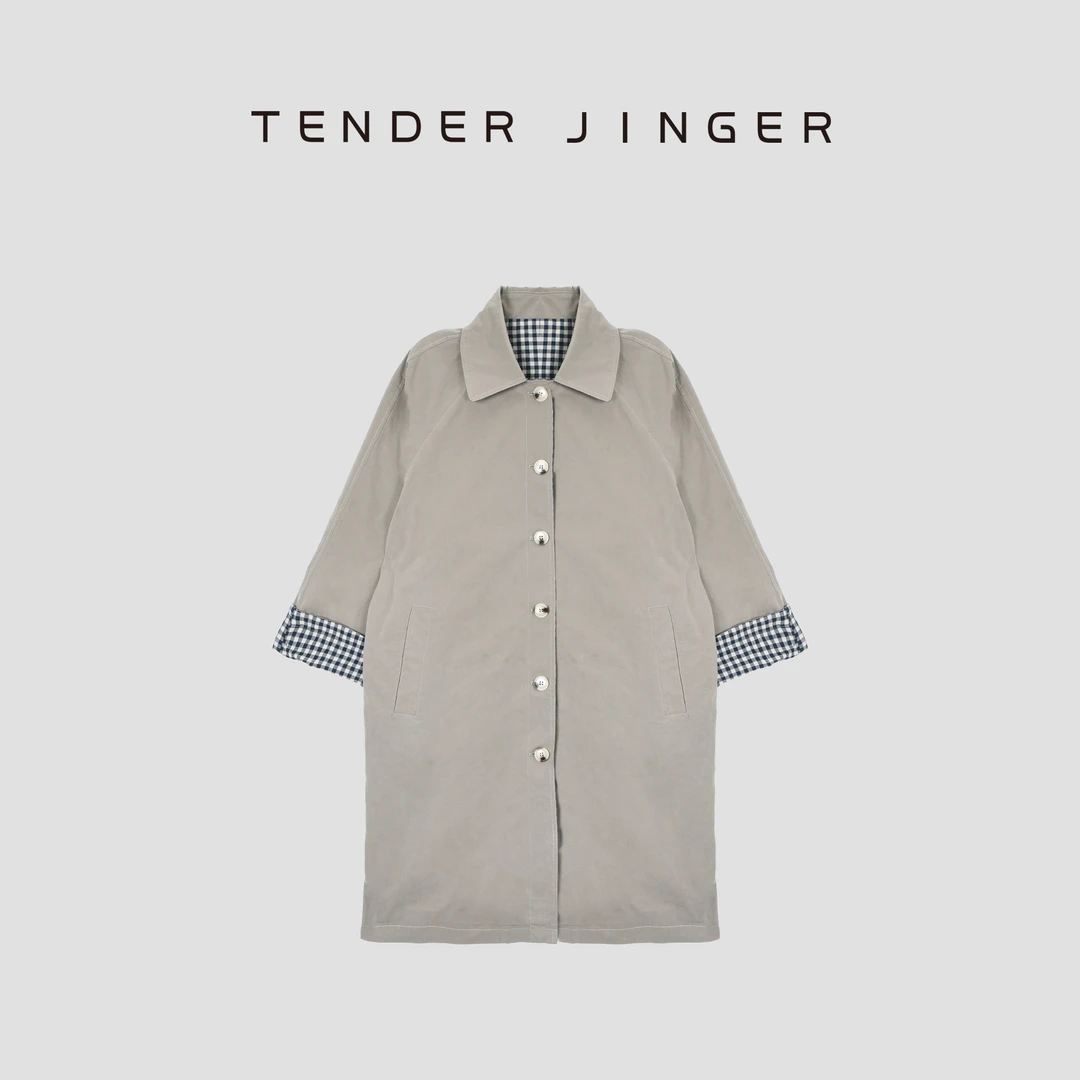 Tender Jinger翻领单排扣线气质长款风衣外套T53YGG50016