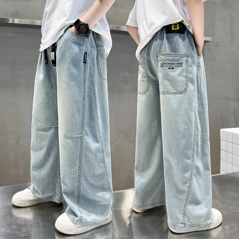 男童直筒牛仔裤夏季薄款宽松2025中大童休闲韩版长裤儿童夏装裤子
