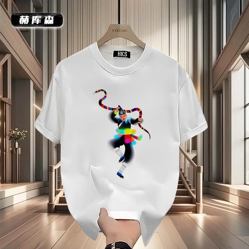 赫库森夏季男士痞帅新款重磅纯棉圆领T恤小众宽松百搭半袖Ins上衣