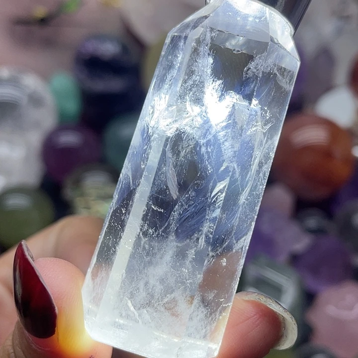 未镶嵌珠宝半成品水晶21蓝针白水晶柱高6.3宽2.5