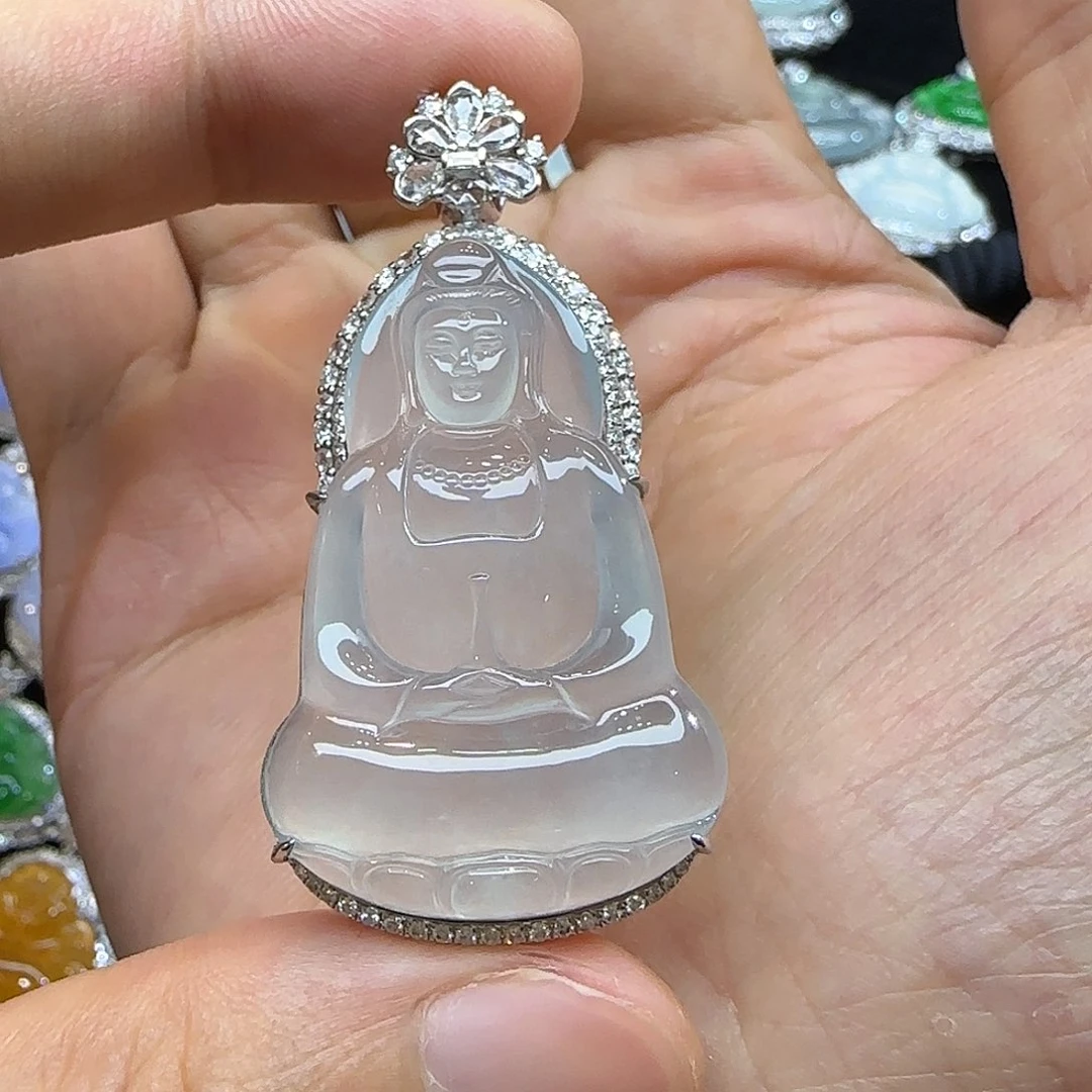 颈饰18K金镶嵌翡翠天然翡翠