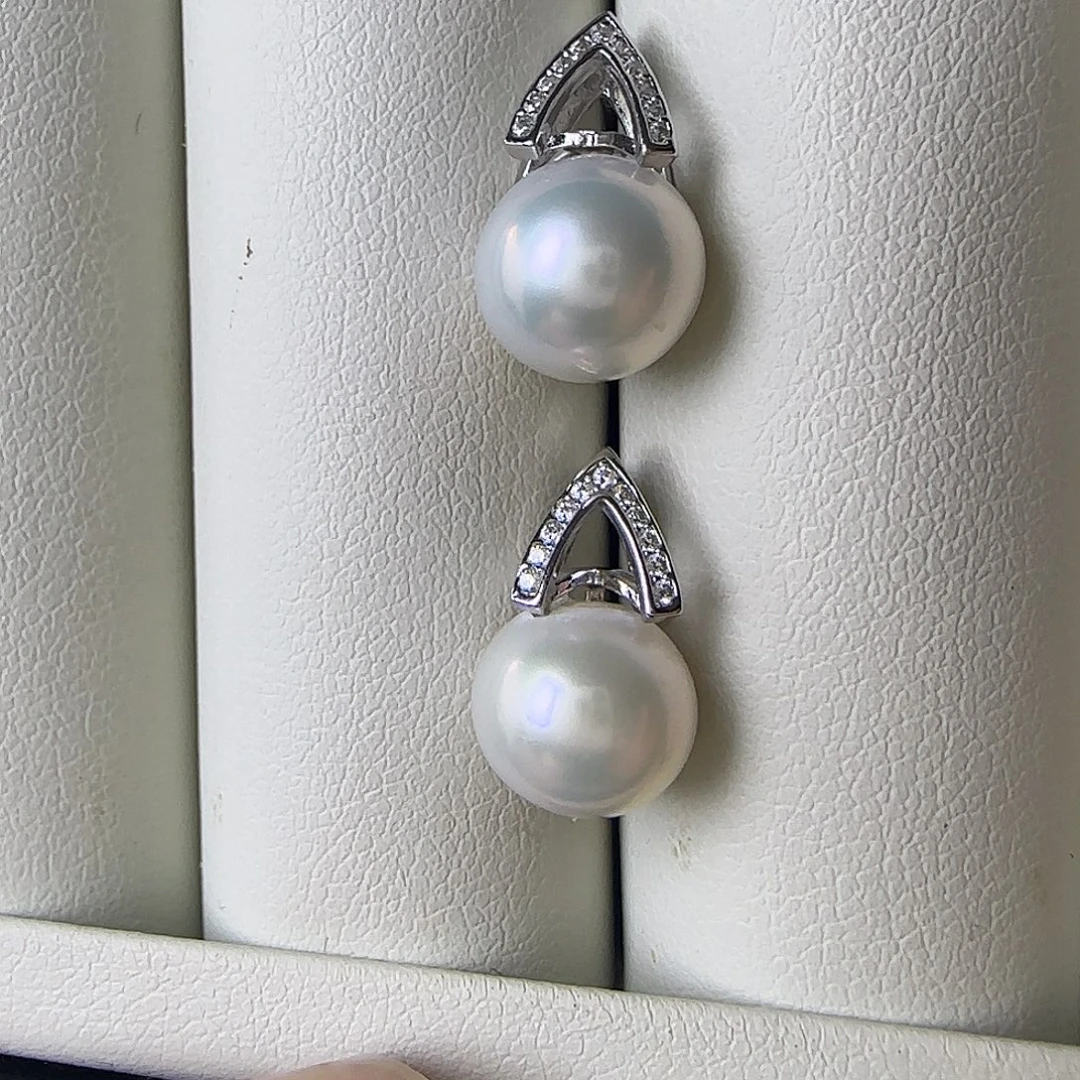 银S925镶嵌淡水珍珠耳饰9～10耳钉