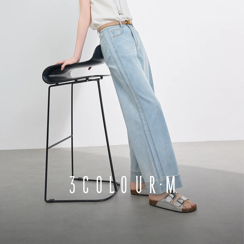 三彩2025夏季新款收腰显瘦牛仔裤九分裤垂感直筒裤休闲裤子M