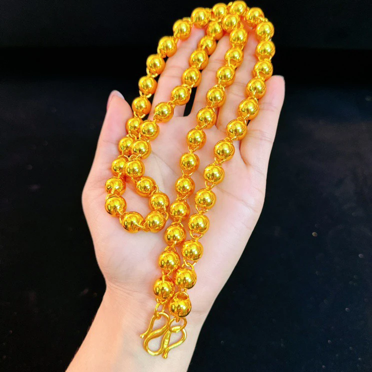 合金项链 男款圆珠佛珠光珠项链大金链子土豪沙金色合金项链