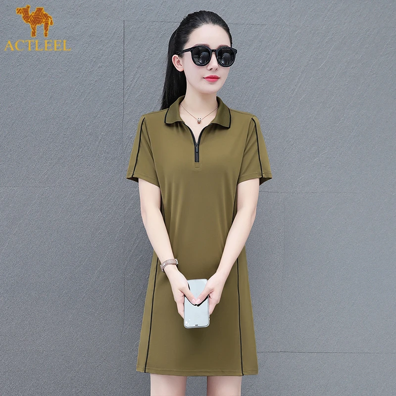 ACTLEEL夏季H型连衣裙女士2025年宽松大码女装大码洋气翻领裙子女